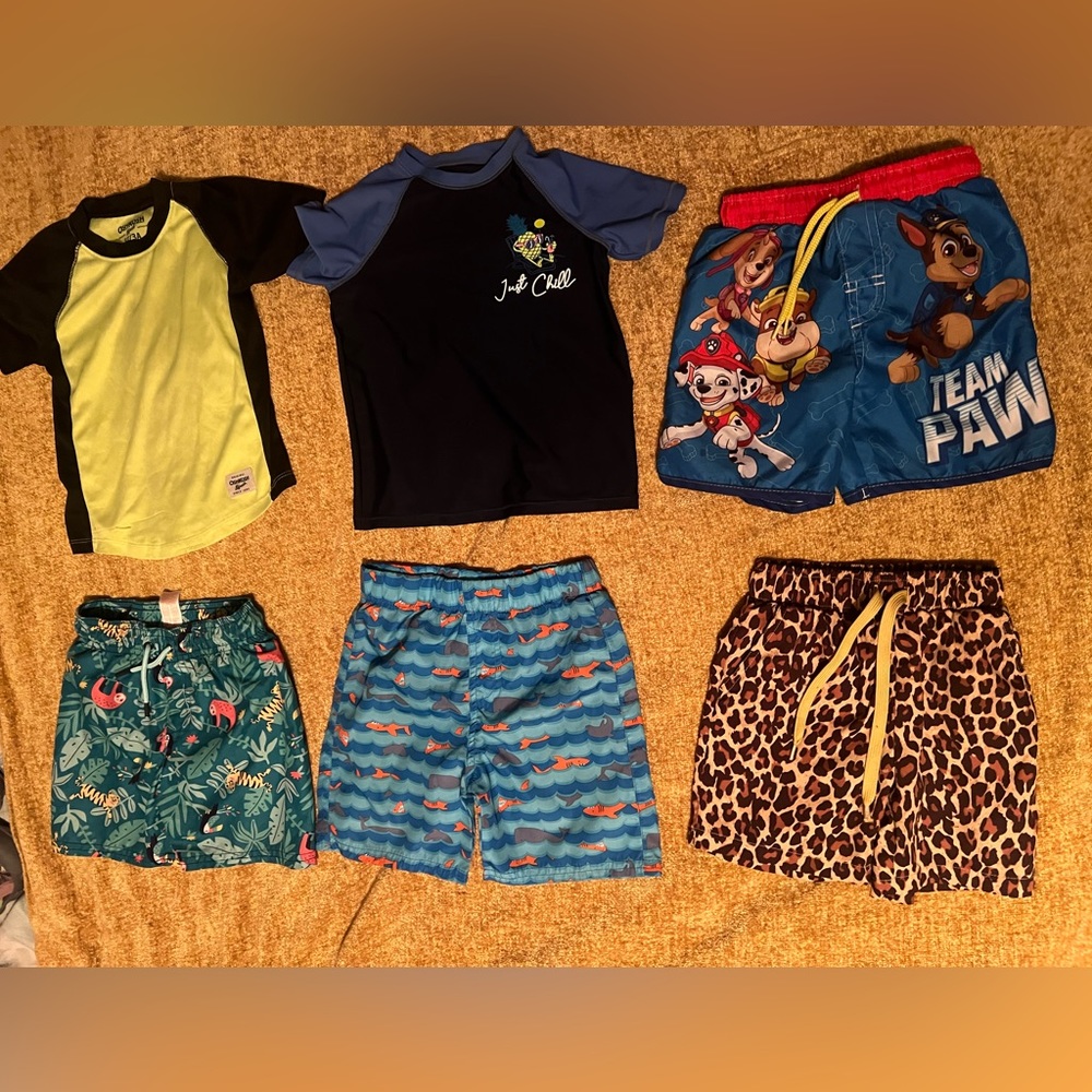 (6) Piece Toddler Swimwear Bundle. 3t Boys (4) Swim Shorts and (2) Swim Shirts🌊